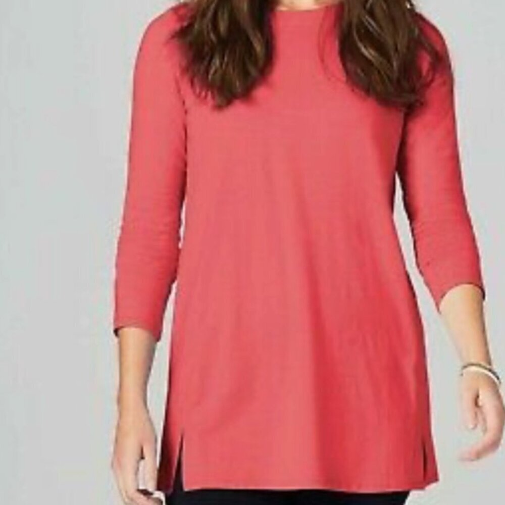 J. Jill Luxe Supima Cotton Forward-Seam Tunic Top in Coral